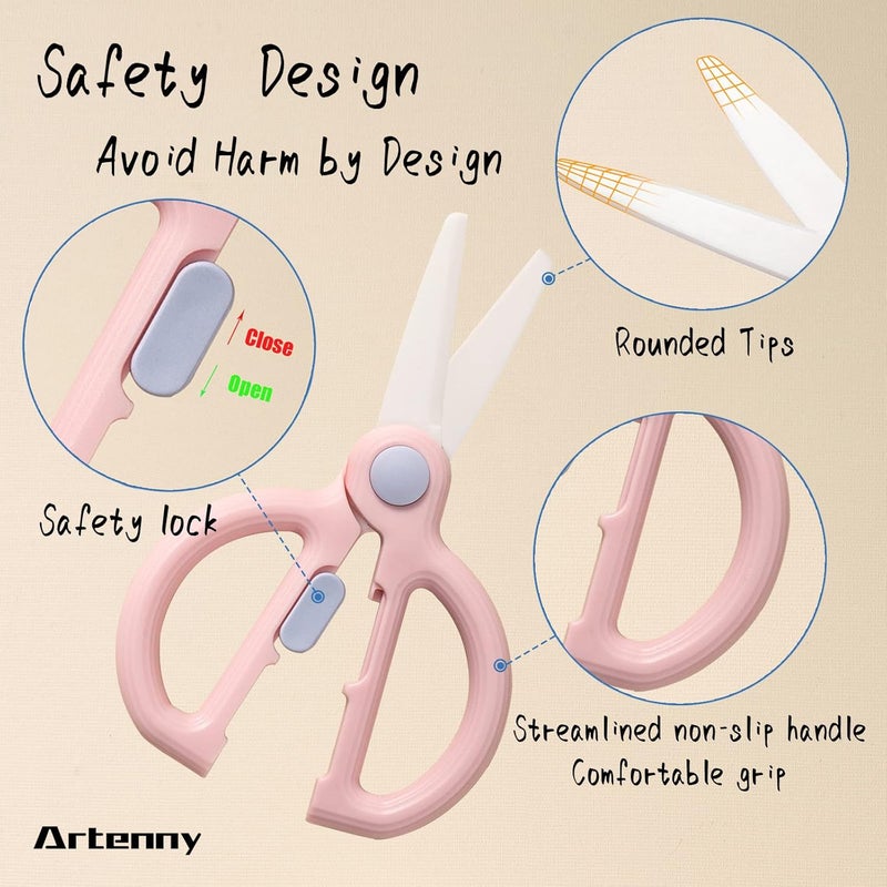 Artenny Baby Food Scissors with Travel Case, Ceramic Food Scissors Kids, Toddler Scissor with Safety Lock, Ideal for Pizza, Meats, Noodles, Vegetables, and Fruits (C) - Image 3